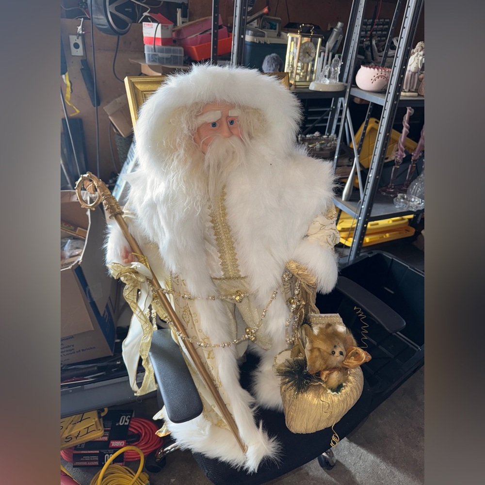 Large knee height- White & Gold Santa Claus, Christmas decor, holiday, home deco